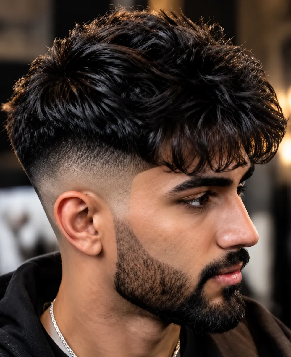 A textured crop haircut with a skin fade